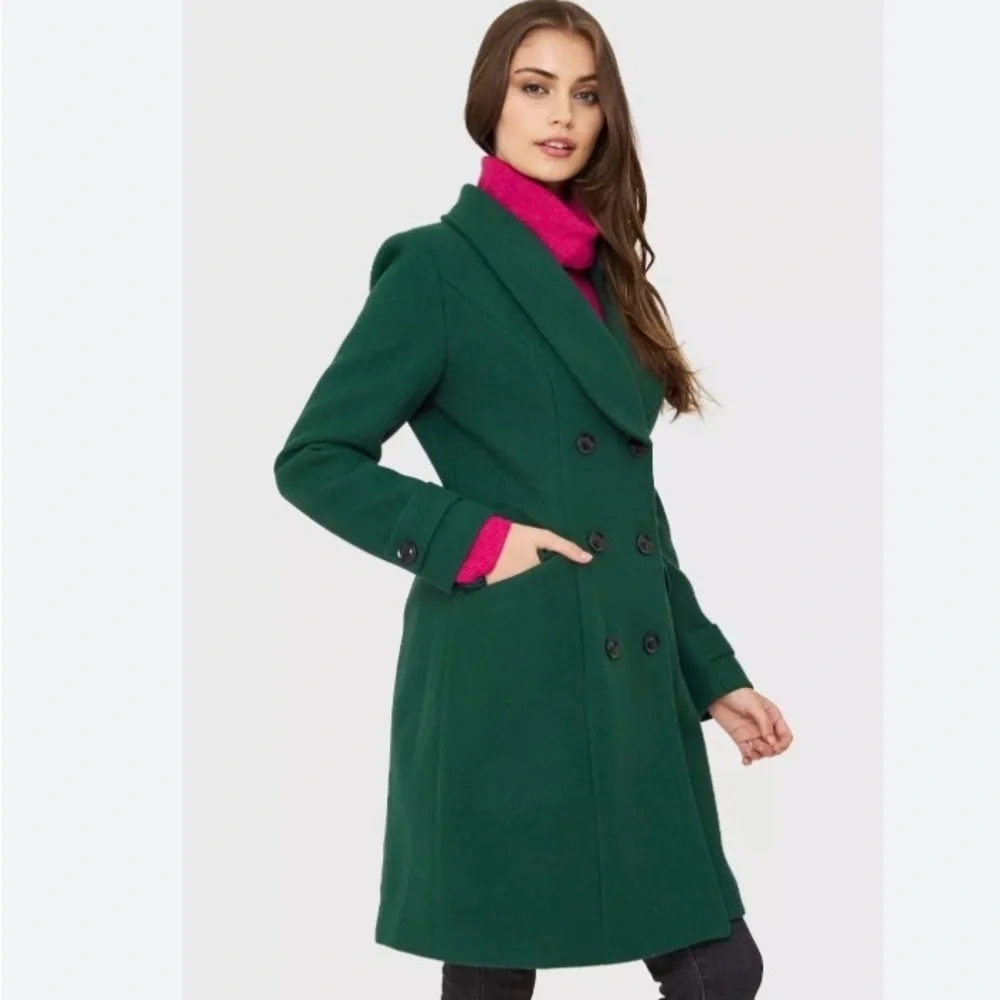 Like New! JBNY Handmade Wool Coat -Elegant Green Double-Breasted Women's Coat - Picture 2 of 8
